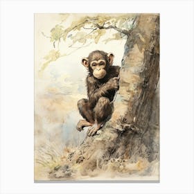 Storybook Animal Watercolour Chimpanzee 3 Canvas Print