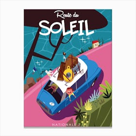 Route Du Soleil Poster Blue & Pink Canvas Print