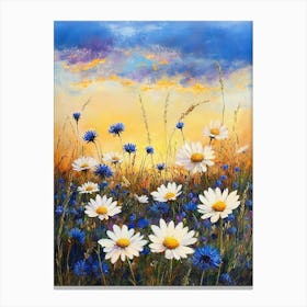 White Daisies Flowers Blue Cornflowers Paintings Monet Painting Claude Impressionism Meadow Canvas Print