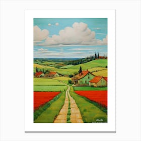 Green plains, distant hills, country houses,renewal and hope,life,spring acrylic colors.33 Canvas Print