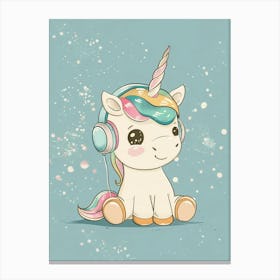 Pastel Unicorn Listening To Music With Headphones 2 Canvas Print