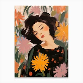 Woman With Autumnal Flowers Calendula 2 Canvas Print