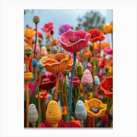Field Of Poppies Knitted In Crochet 3 Canvas Print