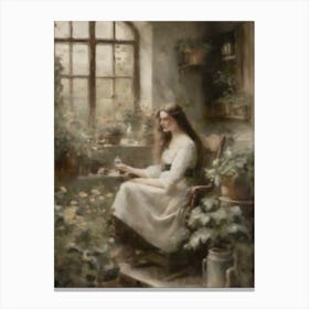 Girl In A Window Canvas Print