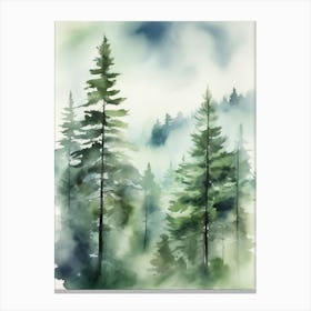 Appalachian Mountains of Misty Pines Watercolor Print of Evergreen Forest..138 Canvas Print