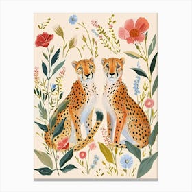 Folksy Floral Animal Drawing Cheetah 2 Canvas Print