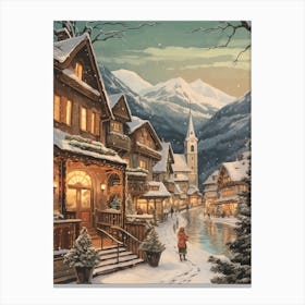 Vintage Winter Illustration Hallstatt Austria 3 Canvas Print