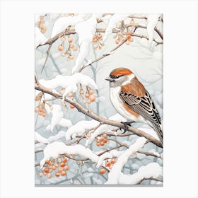 Winter Bird Painting House Sparrow 2 Canvas Print