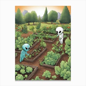 Aliens Working In Vegetable Garden Canvas Print