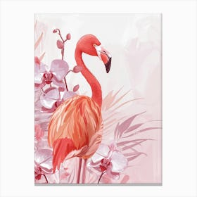 Jamess Flamingo And Orchids Minimalist Illustration 2 Canvas Print