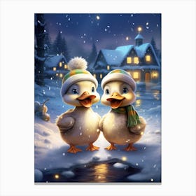 Animated Winter Snow Ducklings 2 Canvas Print