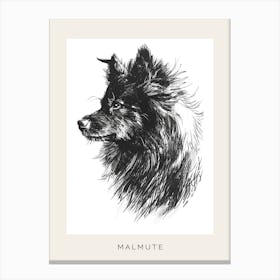 Malmute Furry Dog Line Sketch 3 Poster Canvas Print