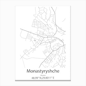 Monastyryshche,Ukraine Minimalist Map Canvas Print