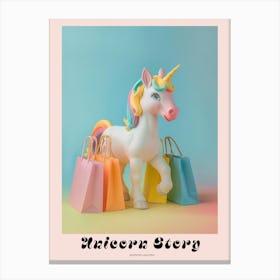 Toy Unicorn With Shopping Bags Poster Canvas Print