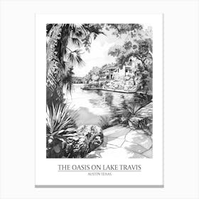 The Oasis On Lake Travis Austin Texas Black And White Drawing 2 Poster Canvas Print