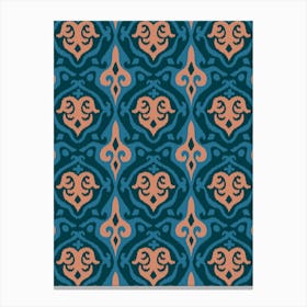 JAVA Boho Ikat Woven Texture Style in Exotic Blue and Blush Sand on Dark Teal Blue Canvas Print