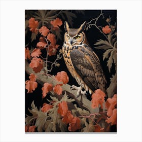 Dark And Moody Botanical Great Horned Owl 4 Canvas Print