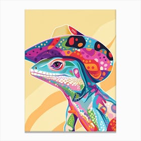 Lizard With A Cow Print Cowboy Hat Modern Abstract Illustration 3 Canvas Print