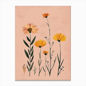 Set Of 4 Simple Hand Drawn Daisies On Pink Paper 15 Canvas Print