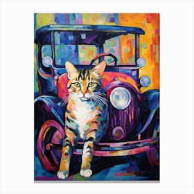 Ford Model T Vintage Car With A Cat, Matisse Style Painting 3 Canvas Print