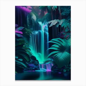 Waterfalls In A Jungle, Waterscape Holographic 3 Canvas Print