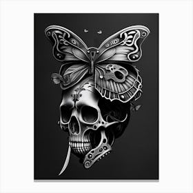 Skull With Butterfly 2 Motifs Pink Stream Punk Canvas Print
