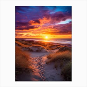 Formby Beach Merseyside With The Sun Set, Vibrant Painting 4 Canvas Print