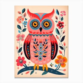 Pink Scandi Eastern Screech Owl 3 Canvas Print