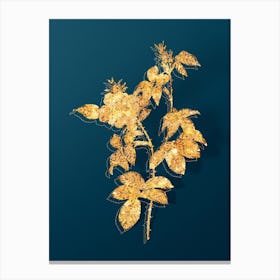 Vintage Big Flowered Dog Rose Botanical in Gold on Teal Blue Canvas Print