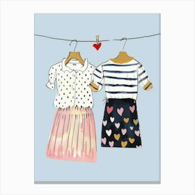 Two Girls Hanging Clothes Canvas Print