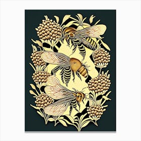 Colony Of Bees Black 2 William Morris Style Canvas Print
