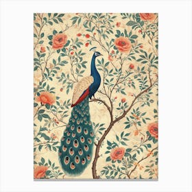 Cream & Floral Vintage Peacock Wallpaper 2 Canvas Print