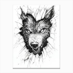 Angry Wolf Watching from Wall Hole 7 Canvas Print