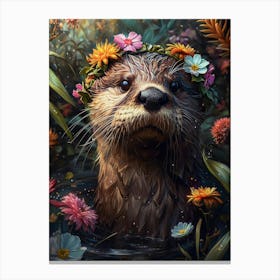 Otter With Flowers Canvas Print