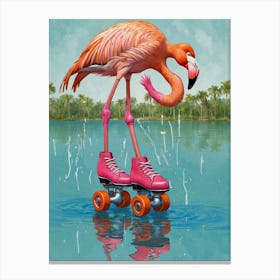 Flamingo Rollerblading Canvas Print