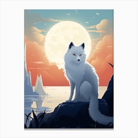 Arctic Fox Moon Playful Illustration 2 Canvas Print