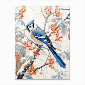 Winter Bird Painting Blue Jay 2 Canvas Print