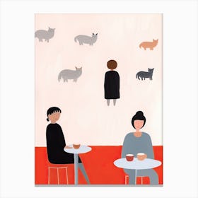 Tiny People At The Cat Cafe Illustration 2 Canvas Print