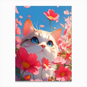 Cat In Flowers 1 Canvas Print