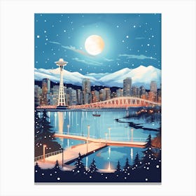 Winter Travel Night Illustration Vancouver Canada 2 Canvas Print