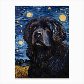 Newfoundland Dog Starry Night Dog Portrait Canvas Print