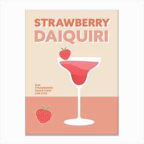 Strawberry Daiquiri Cocktail Pink Colourful Kitchen Bar Wall Canvas Print