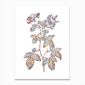 Stained Glass Red Bramble Leaved Rose Mosaic Botanical Illustration on White Canvas Print