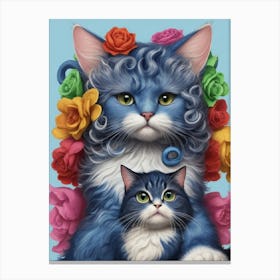 Blue Cat With Roses Canvas Print