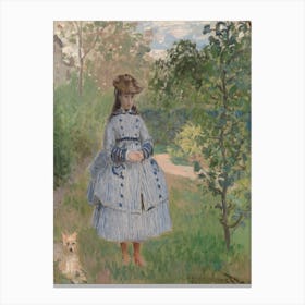 Girl With Dog, Claude Monet Canvas Print