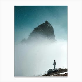 A Man On Top, Clouds, Fog, Mountain, Oil Painting Canvas Print