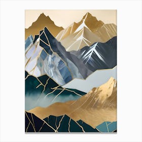 Celestial Peaks: Abstract Geometric Landscape with Metallic Accents Canvas Print