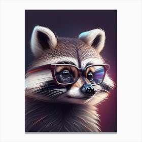 Raccoon Wearing Glasses Cute Digital 2 Canvas Print