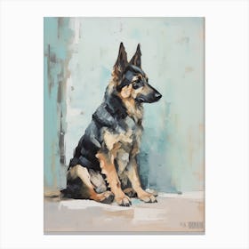 German Shepherd Dog, Painting In Light Teal And Brown 0 Canvas Print