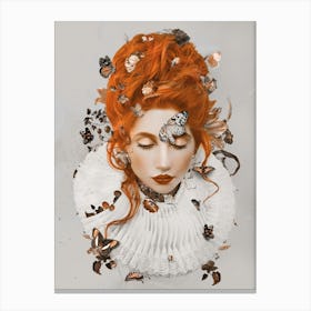 Red Haired Woman With Butterflies Canvas Print